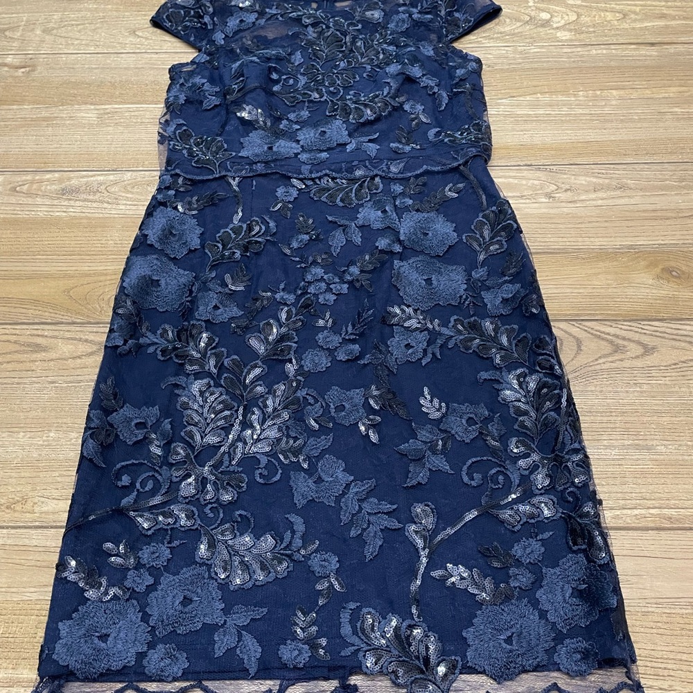 Adrianna Papell Midnight Blue Lace Midi Dress